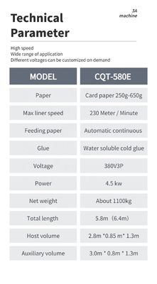3ACQ 580E Máquina de colagem de pasta de papelão Colagem lateral dobrável para produção de caixas de almoço